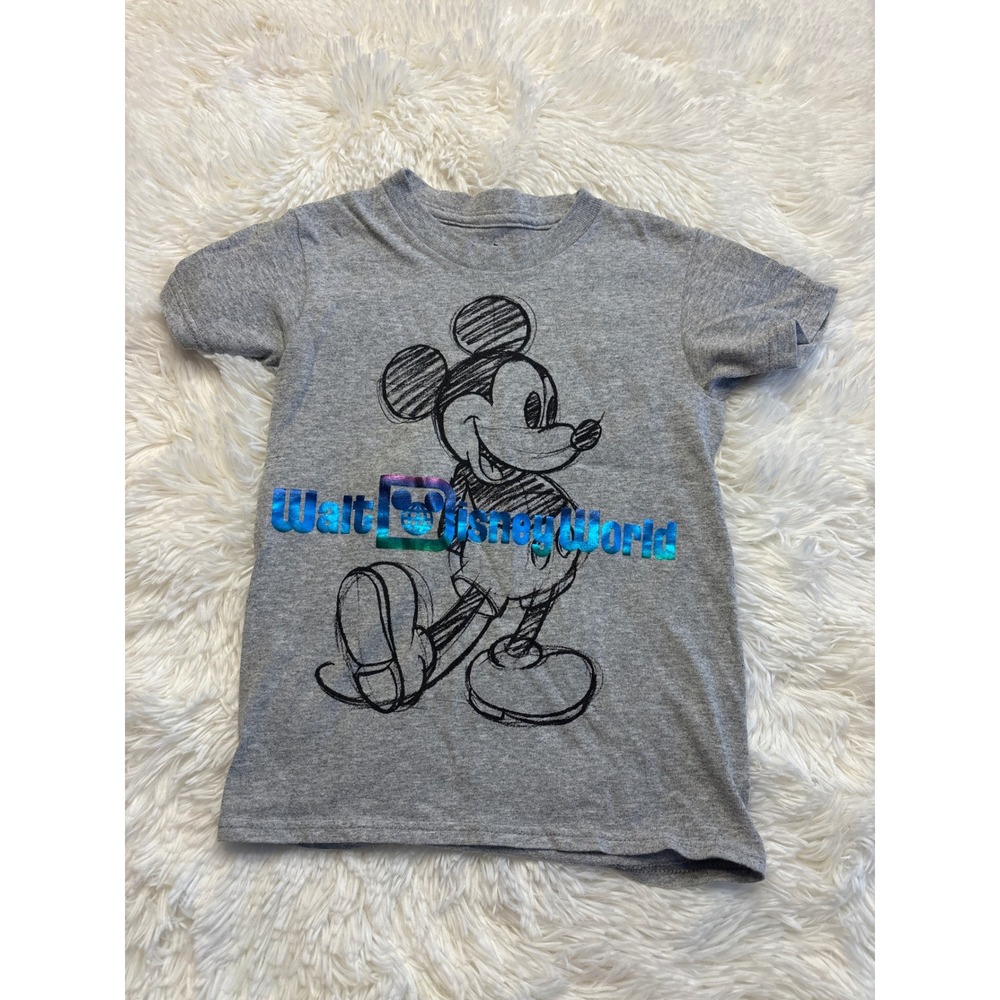 Disney Parks Mickey Mouse Sketch Walt Disney World Iridescent Foil T-Shirt XS